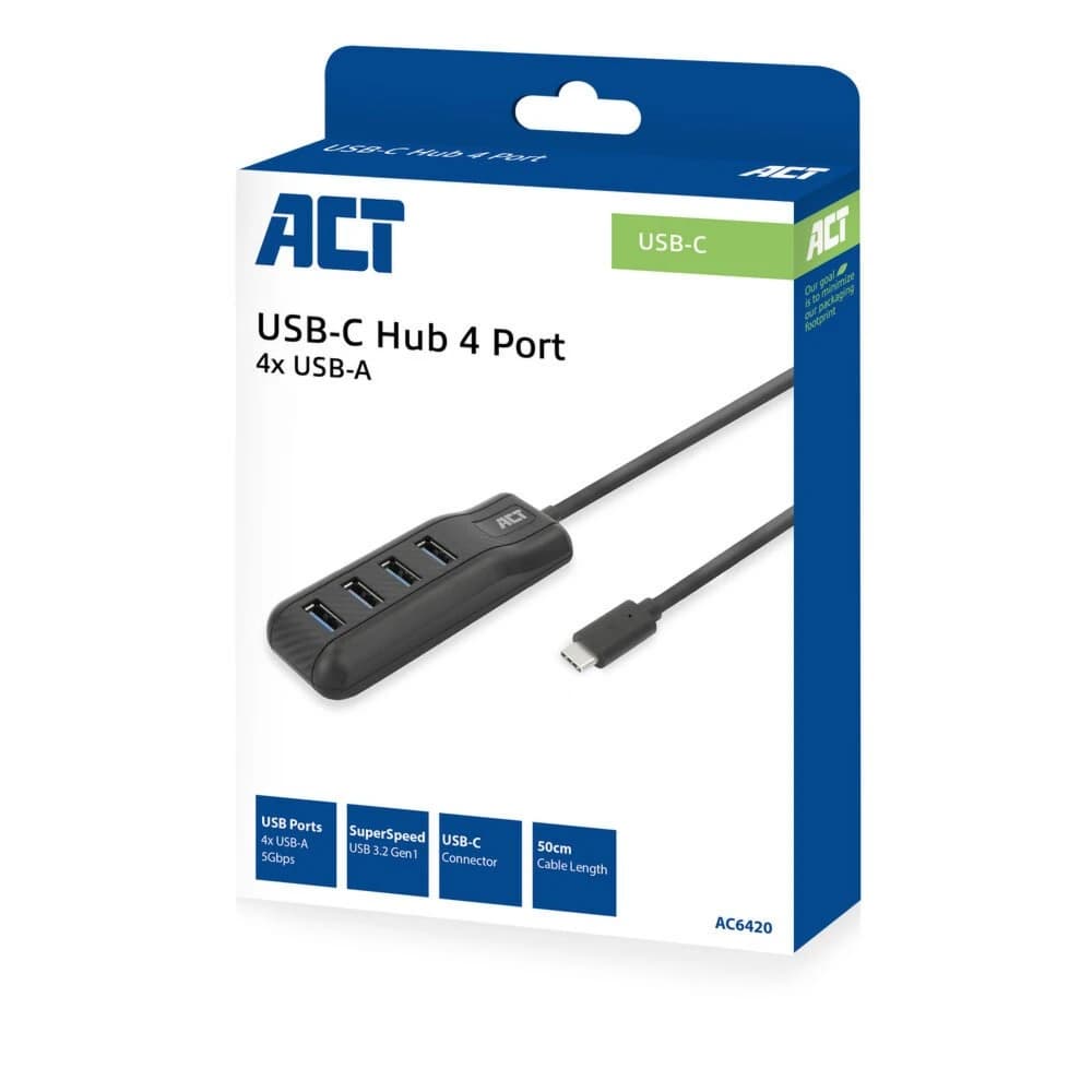 ACT AC6420 USB-C Hub 4-poorts Zwart - foto 4
