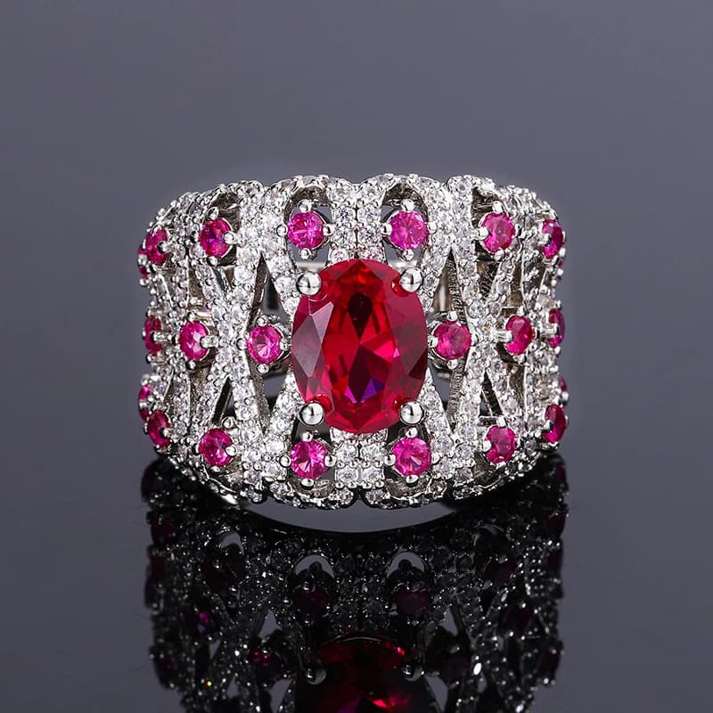 Statement ring met brede band en kleurrijke stenen
