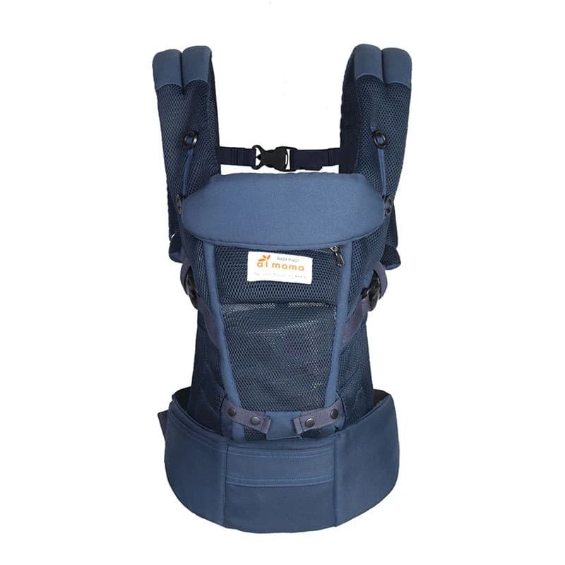 Ademende draagdoek met heupzitje in blauw