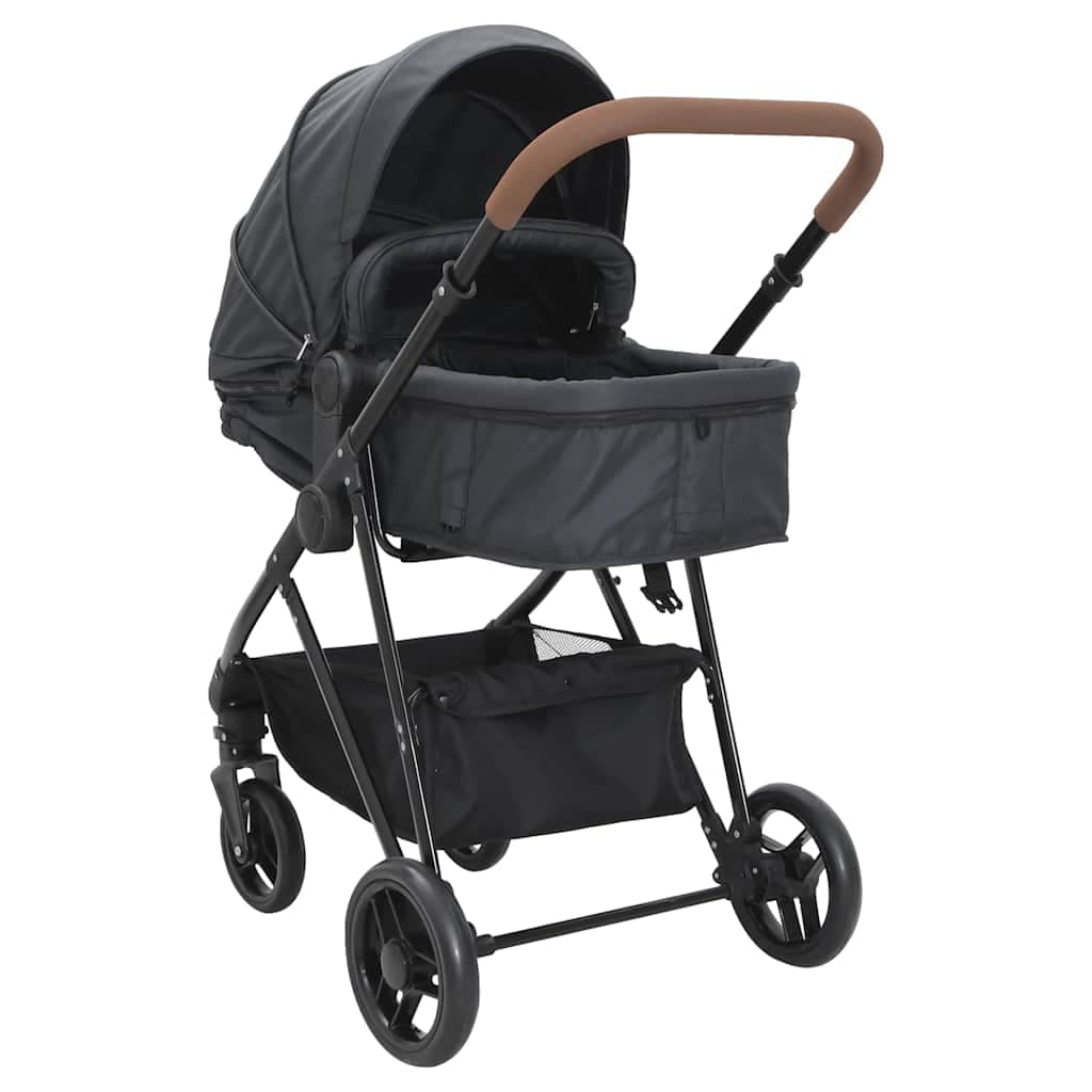 vidaXL Kinderwagen 2-in-1 staal antracietkleurig - foto 4