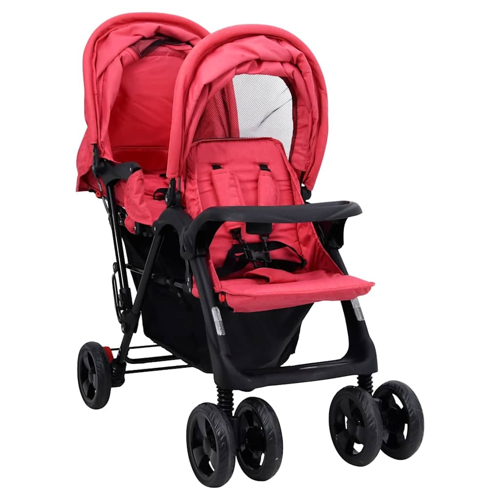 vidaXL Tweelingkinderwagen tandem staal - foto 2