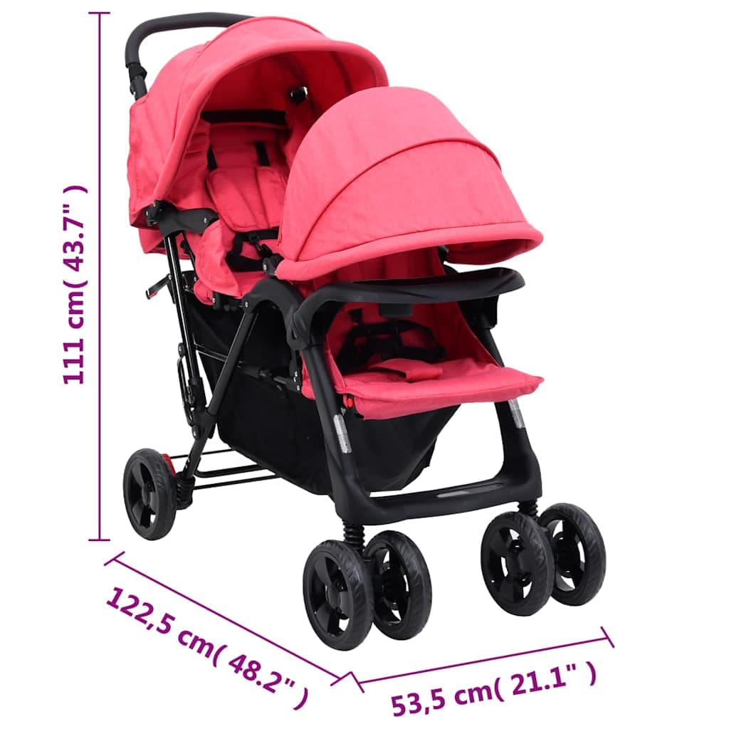 vidaXL Tweelingkinderwagen tandem staal - foto 12