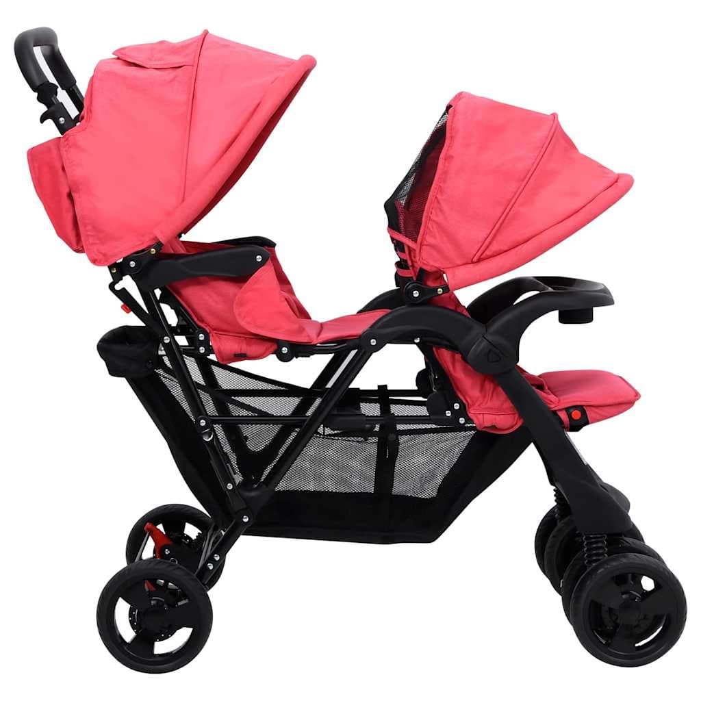 vidaXL Tweelingkinderwagen tandem staal - foto 5