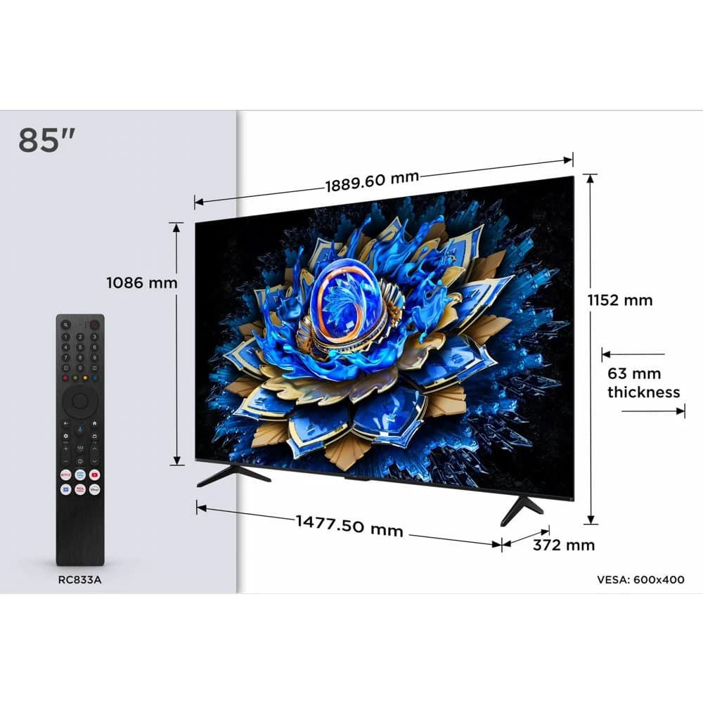 TCL 85T69C 85" | 4K QLED Smart TV | Google TV | Dolby Vision | Zwart - foto 7