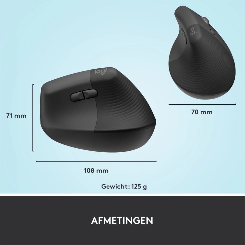 Ergonomische draadloze muis Logitech Lift, rechtshandig, grafiet - foto 12