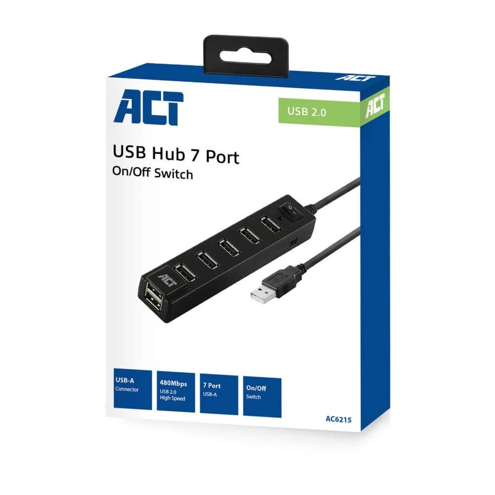 ACT AC6215 USB-hub met aan/uit-schakelaar