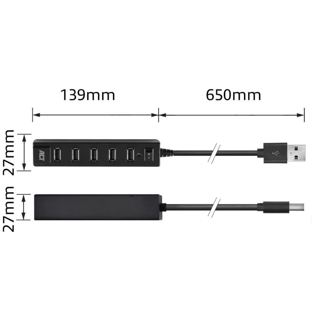 ACT USB 2.0 Hub met 7 poorten en aan/uit-schakelaar - foto 4