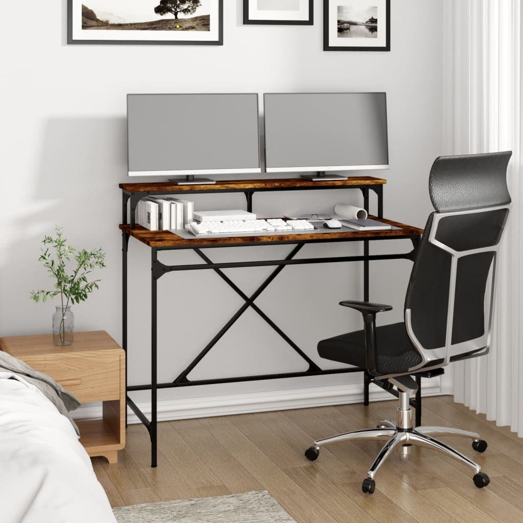 vidaXL Bureau ijzer eikenkleurig - foto 3