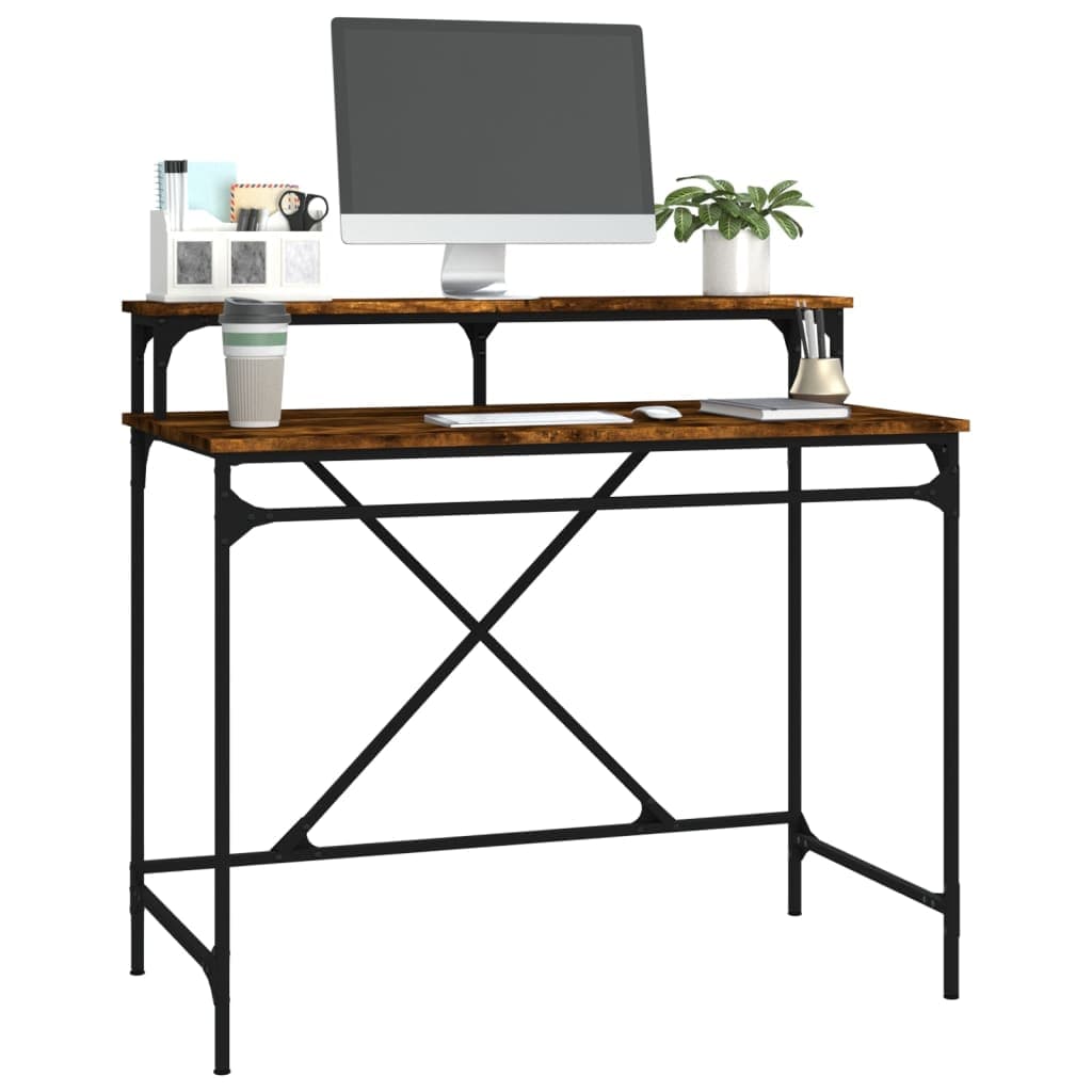 vidaXL Bureau ijzer eikenkleurig - foto 4